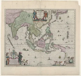 Eine Karte des 17. Jahrhunderts von Willem Janszoon Blaeu, die das heutige Indonesien und Teile Südostasiens zeigt